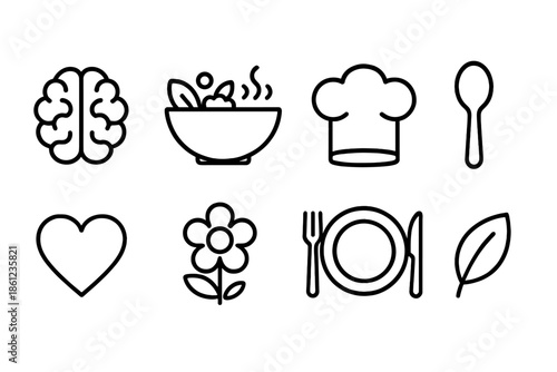 Cooking and food line icon set. Culinary, kitchen utensils outline style collection