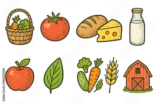 Farm food linear icon set. Organic produce and agriculture outline illustration collection