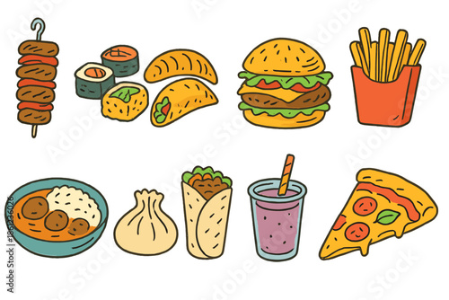 Food icon set. Delicious, tasty outline icons for menus and restaurants