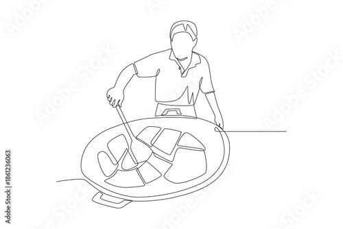 Men cooking rendang. Cooking rendang concept one-line drawing