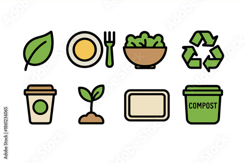 Eco-friendly, sustainability filled icon set for green living and recycling designs