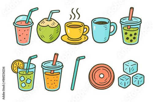 Beverage and drink outline icon set. Refreshing drinks, outline collection