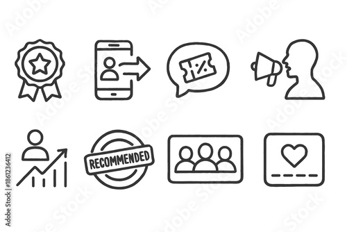 Business and marketing outline icon set. Promotion, growth, communication icons collection