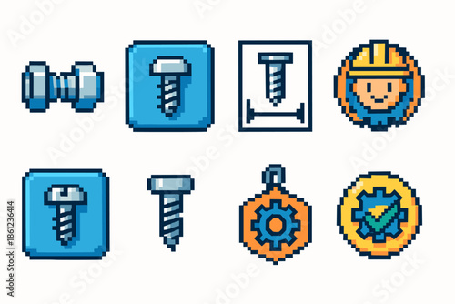 Construction and tools outline icon set. Hardware, safety, industry symbols collection.