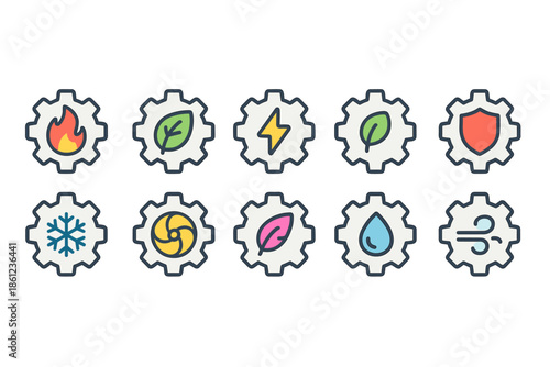 Energy and nature filled icon set. Eco, power, elements icons collection.