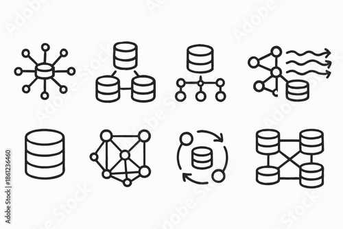 Data network line icon set. Database, cloud computing, technology icons collection