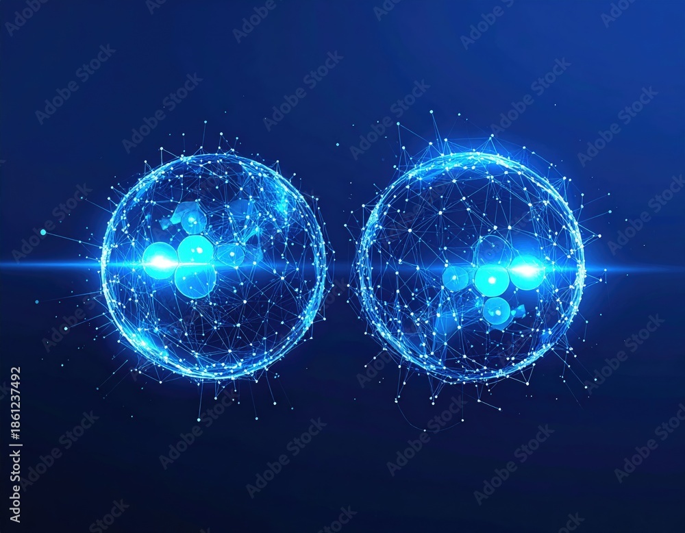 Obraz premium Interconnected spheres glow with digital, blue light