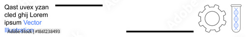 Technology, innovation, automation, scientific research, laboratory processes, engineering concepts. Gear and test tube with placeholder text. Technology and innovation in focus