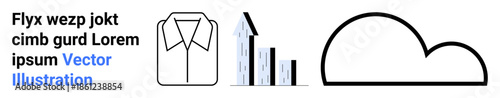 Business growth, digital transformation, data insights, cloud storage, fashion design, office wear. A shirt, bar chart with arrow and cloud icon. s business growth and digital transformation