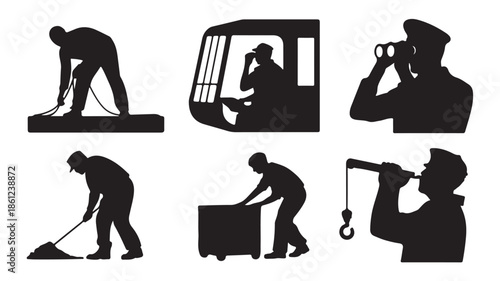 Construction Workers Silhouettes at Worksite