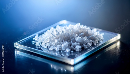 Sterile precipitate dried on glass microscope slide shown in extreme macro scientific detail