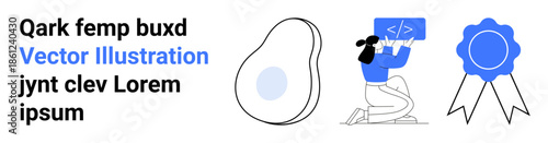 Web development, coding education, certifications, design creation, digital learning, achievement. Developer coding at desk, badge and abstract shape. Web development and education concept