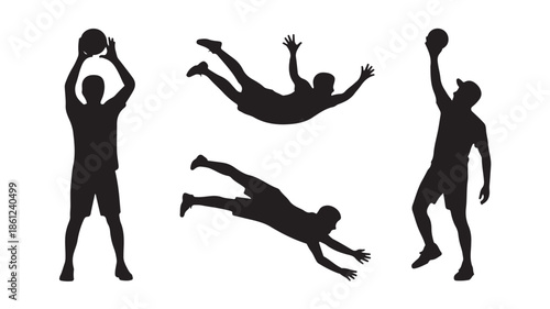 Basketball Player Silhouettes Playing on Court