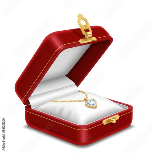 Luxury heart shaped diamond necklace in elegant red velvet jewelry box