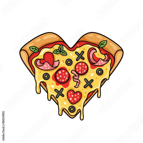 Delicious heart shaped pizza with melted cheese and pepperoni