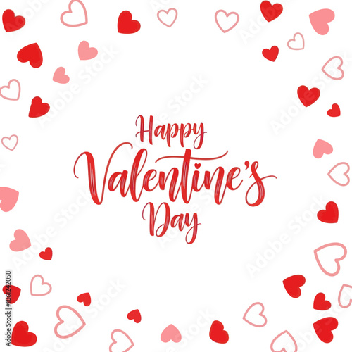 Happy Valentine's Day celebration with red and pink hearts