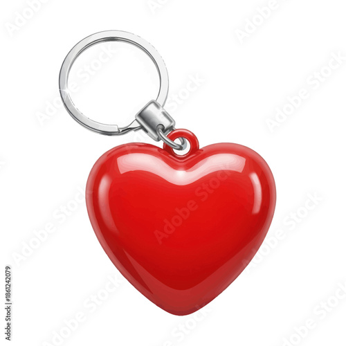 Shiny red heart shaped keychain with silver clasp
