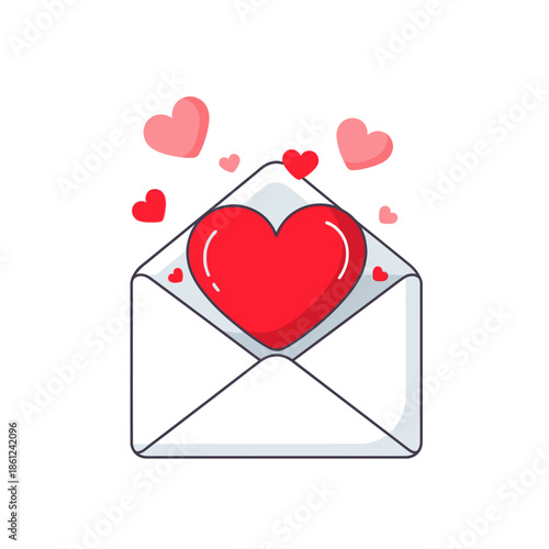 Heartfelt love letter in an envelope with floating hearts