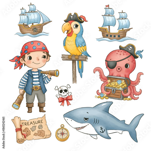 Pirate Shark Cartoon Collection for Kids Fun Colorful Illustration