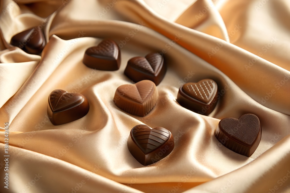 Fototapeta premium Chocolate hearts in silk wrapper