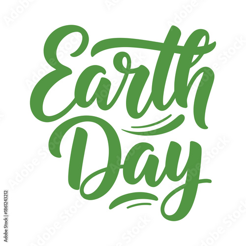 Eco-friendly hand-lettered 'Earth Day' calligraphy in vibrant green, ideal for promoting environmental awareness, sustainability, and global conservation efforts, celebrating April 22nd