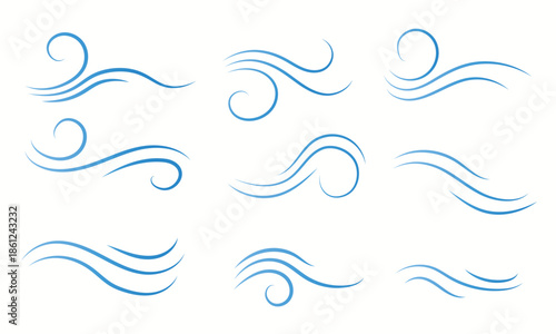 Abstract wind and air flow vector illustration with smooth curved lines. Ideal for weather graphics, airflow concepts, ventilation design, and clean minimalist backgrounds.