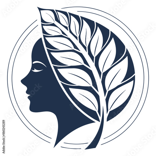 Innovative Study Logo with a Leaf Forming an Open Mind Silhouette Concept for Natural Intelligence