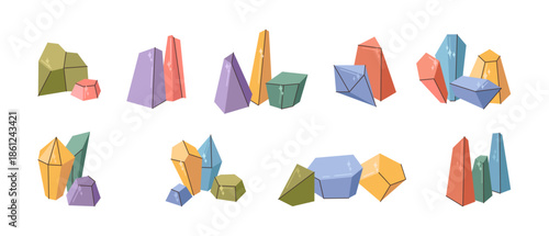 Precious stones, isolated warm and cool toned gemstones for jewelry. Vector accessory or decoration, luxurious piece of rock, treasure or geological finding. Natural jewels and minerals