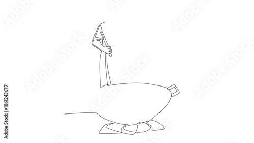 Animated Men cooking rendang. Cooking rendang concept one-line drawing