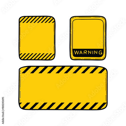 Warning Caution Sign Set: Yellow Panels With Black Stripes For Safety And Hazard Alerts