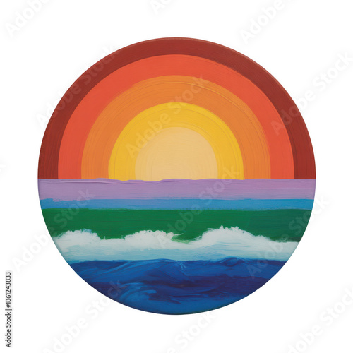 Vibrant rainbow sunset over ocean waves abstract art