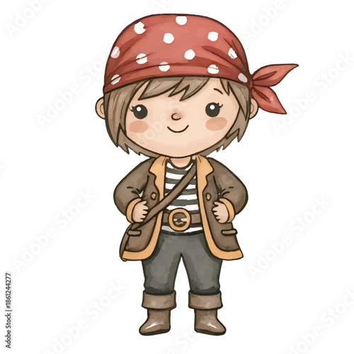 A cute cartoon boy in a winter hat smiles and has fun in cozy clothes