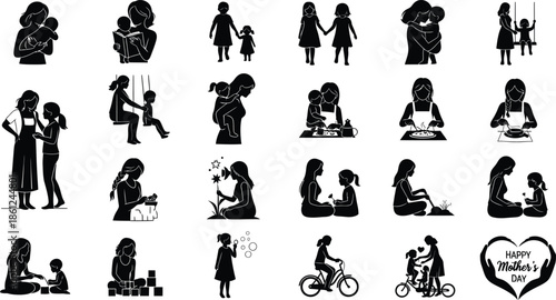 Diverse human relationships and activities silhouettes