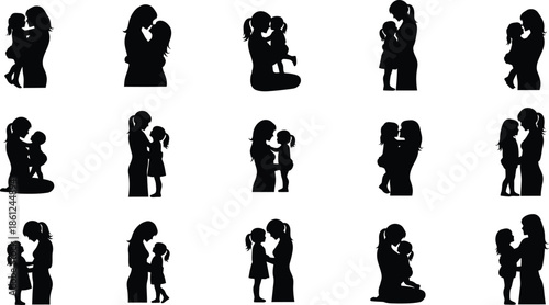 Collection of black silhouettes depicting various human interactions