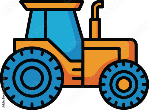 Vibrant Orange Tractor Vector Graphic with Blue Wheels and Glass Window Illustration for Agriculture