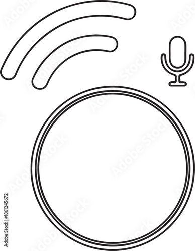 Smart speaker voice assistant icon with Wi-Fi signal and microphone symbol line art.