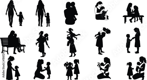 Silhouette of people in various daily activities and interactions