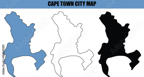 Cape Town city map in blue, black, and white on white background