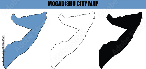 Mogadishu city map with three different colored outlines