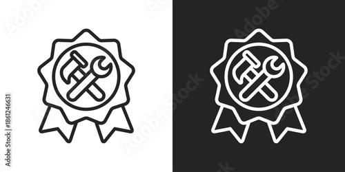 tech badge Icon In Black And White Line Style