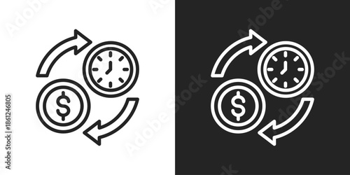 time value Icon In Black And White Line Style