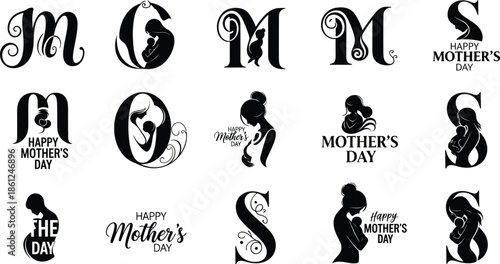 Mother's day typography and silhouette designs