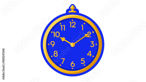 Blue and gold pocket watch face icon with numbers showing ten past ten