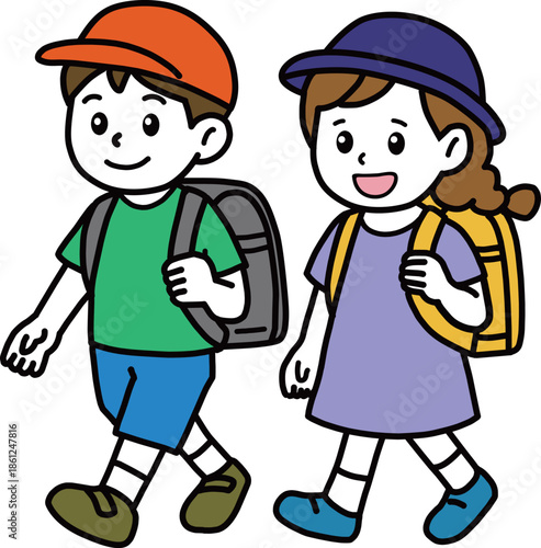 通学をする男女