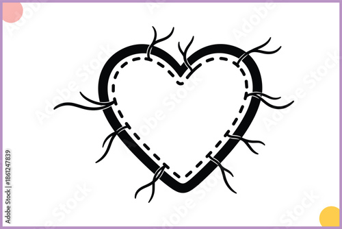 Broken heart black silhouette vector clipart with cracked lines