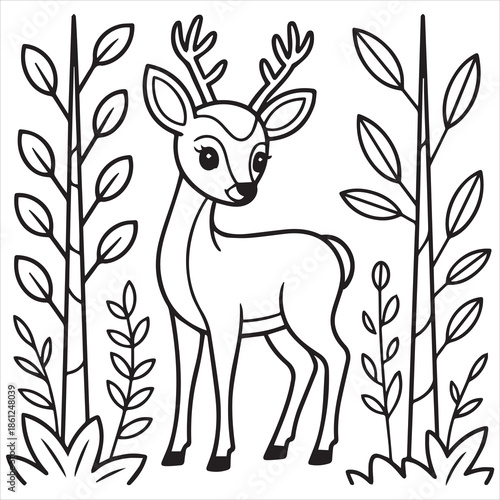 deer in the forest line art coloring page