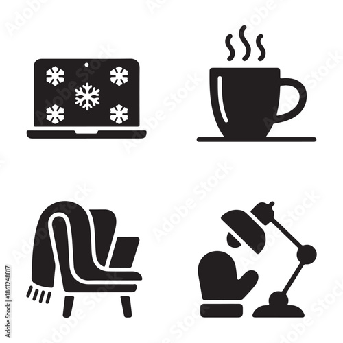 Cold season laptop icon for winter remote work concept
