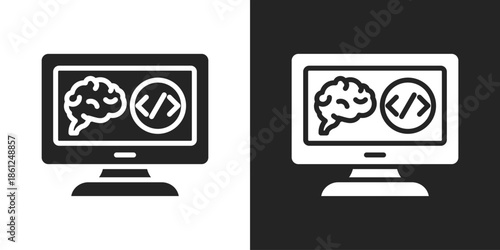 smart algorithm Icon In Black And White Glyph Style