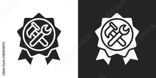 tech badge Icon In Black And White Glyph Style