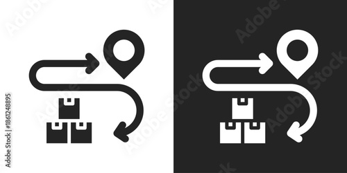 logistics route Icon In Black And White Glyph Style